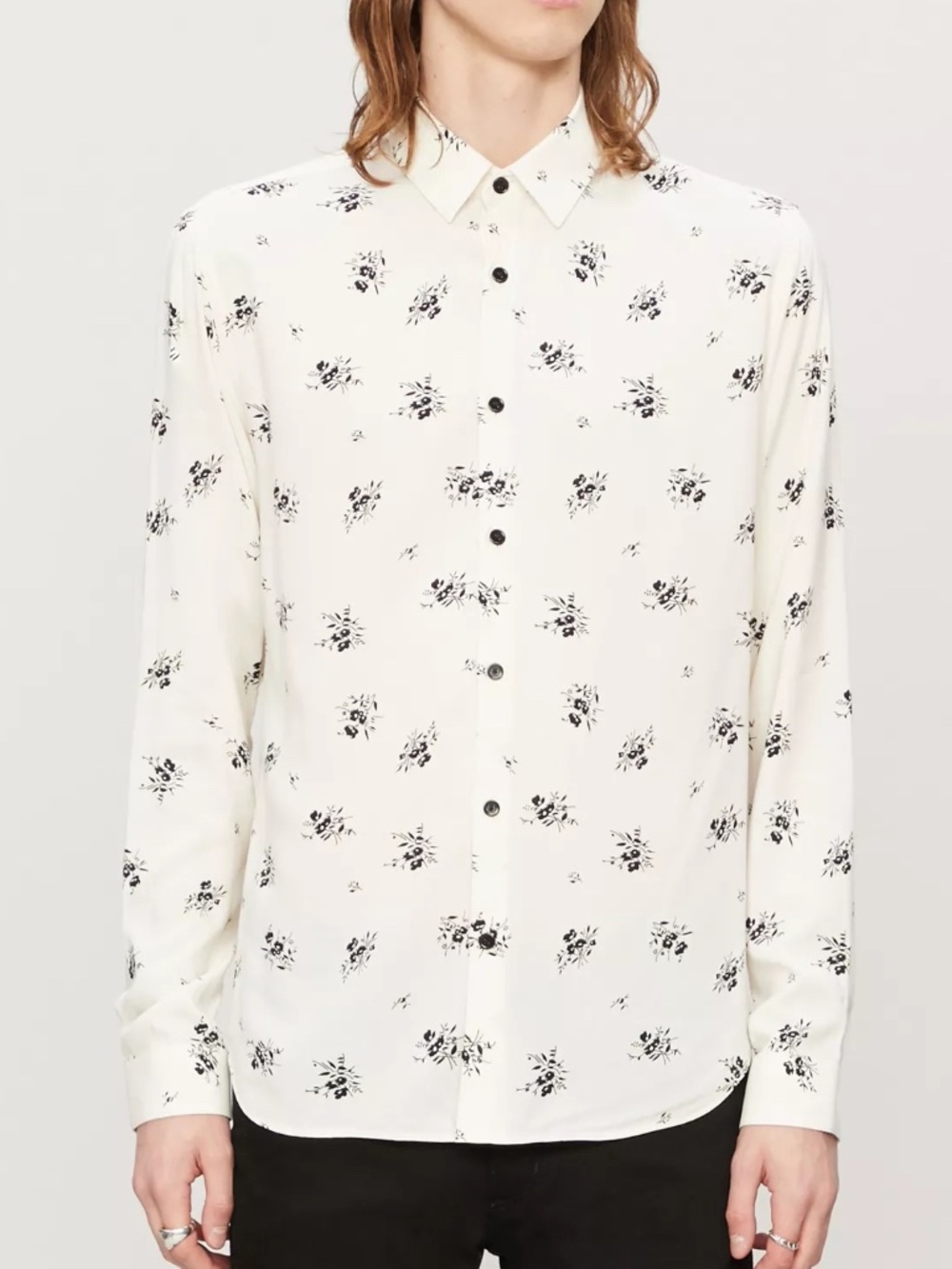 The Kooples Ecru Black Floral Viscose Shirt